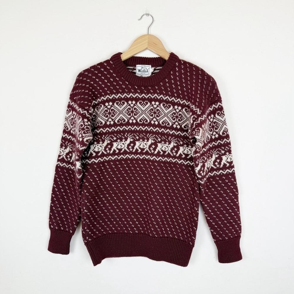 Vintage Woolrich Fair Isle Winter Pullover Maroon Sweater